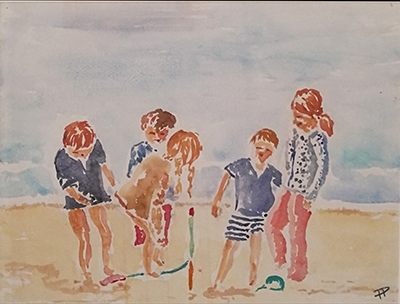 François Piers, 2014 - Bambini sulla spiaggia - acquerello su carta - cm 30 x40