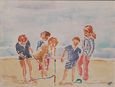 François Piers, 2014 - Bambini sulla spiaggia - acquerello su carta - cm 30 x40