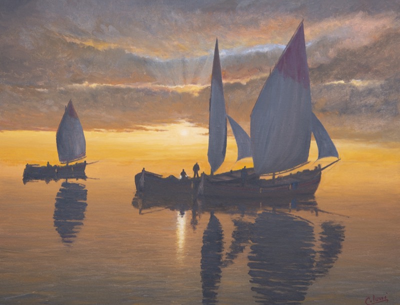 Vele al tramonto, 2019 - olio su tela - cm 35x45