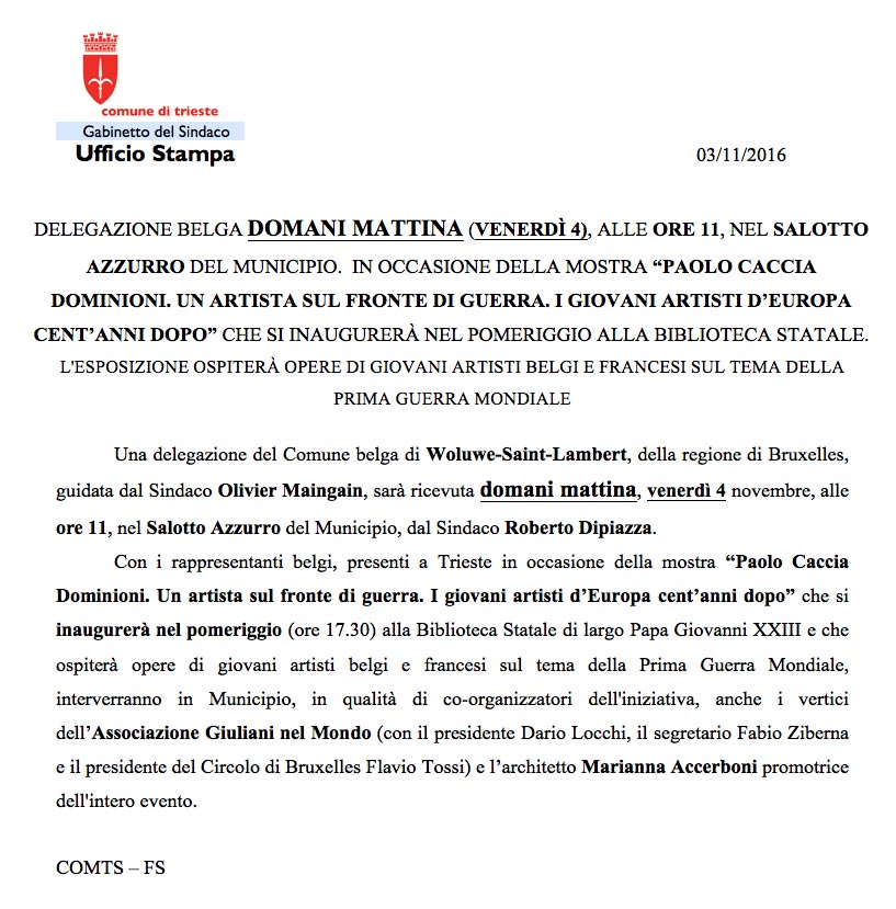 Comunicato stampa Comune di Trieste