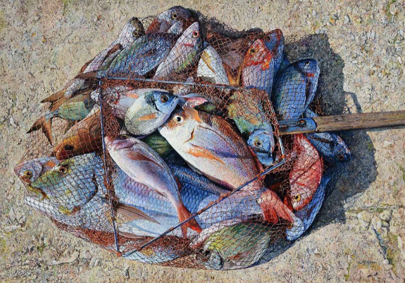 Pesca abbondante, 2016 - olio su tavola - cm 53x75