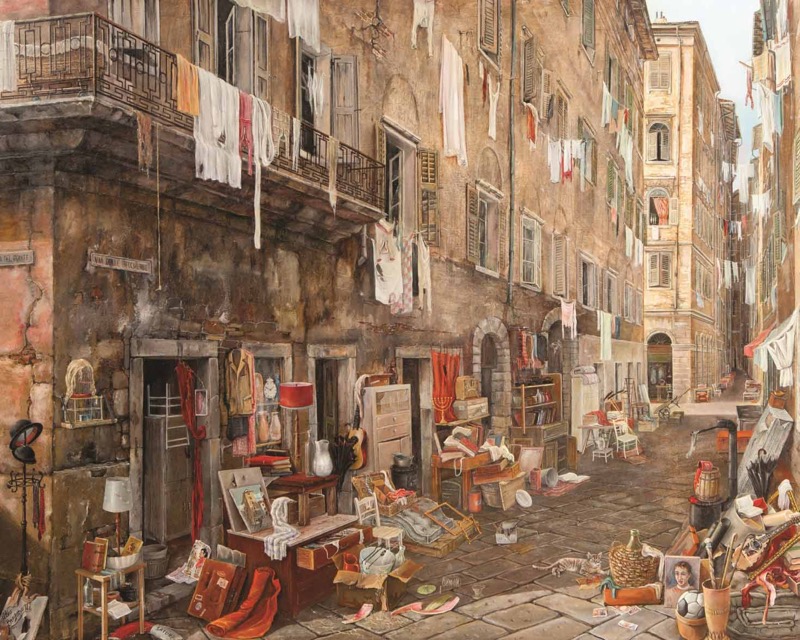 Il Ghetto, 1969 - olio su tavola - cm. 80x100